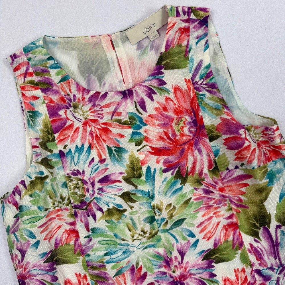 Ann Taylor Loft Womens Small Floral Sleeveless Linen Blend Shell Top Multicolor
